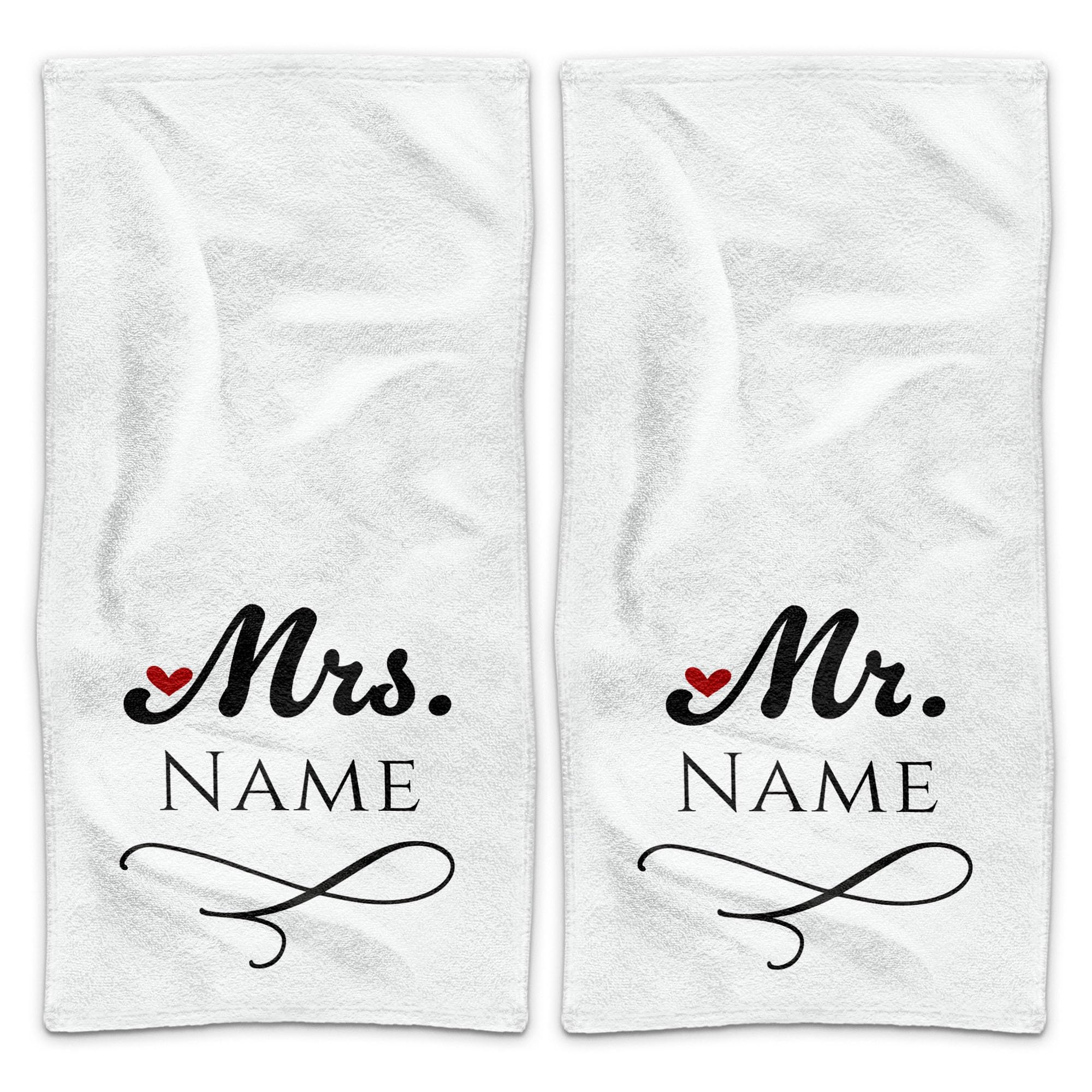 Print Royal PR Handtuch Personalisieren - 2er-Set - Mr. and Mrs. in weiß - mit Name selbst gestalten - Handtuch Bedrucken, Hochzeitsgeschenke, Geschenk zur Hochzeit | Fotogeschenk - 100 x 50
