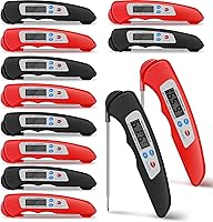 Xuhal 12-Pack Digital Meat Thermometers - Waterproof Instant Read Foldable Probes with Magnet for BBQ Grilling Kitchen Baking (Black & Red)