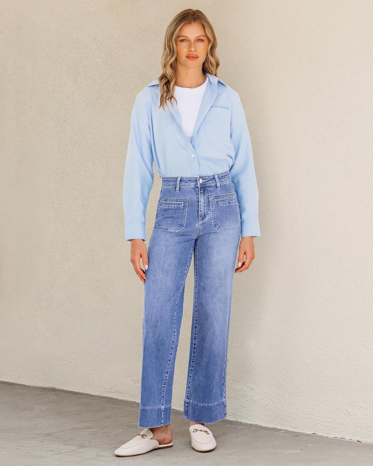 GRAPENT Wide Leg Jeans Woman Trendy High Waisted Patch Pocket Stretchy Denim Pants Vintage Casual Trouser Jeans - Image 5