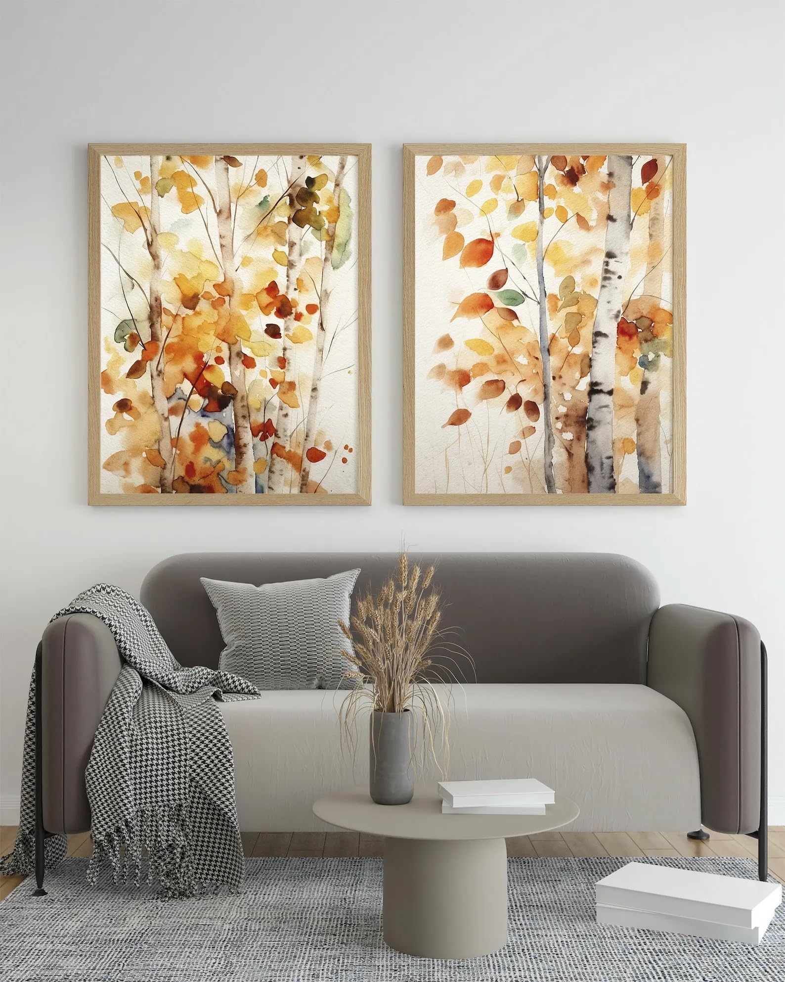 LTjiajuypd Modern Fall Birch Watercolor Canvas Wall Art Prints Aspens Landscape Leaves For Living Room Decor(60x90cm-2pcs)