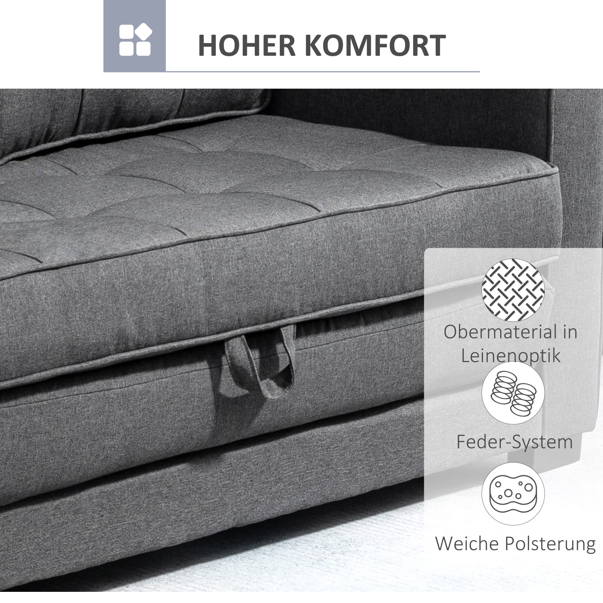 HOMCOM Schlafsofa mit Schlaffunktion 2-Sitzer Grau 147,5 x 75 x 85 cm