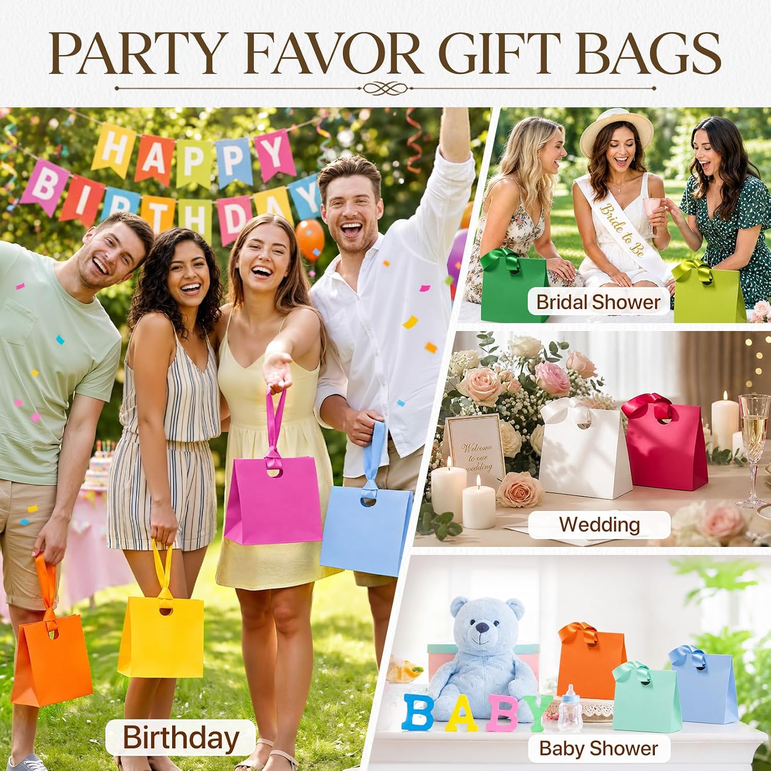 ANZNKU Small Gift Bags Yellow 10PCS, Paper Gift Bag with Ribbon Handle image 3