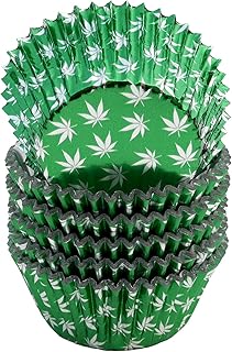 Green Foil Cupcake Liner with Marijuana Leaf Design