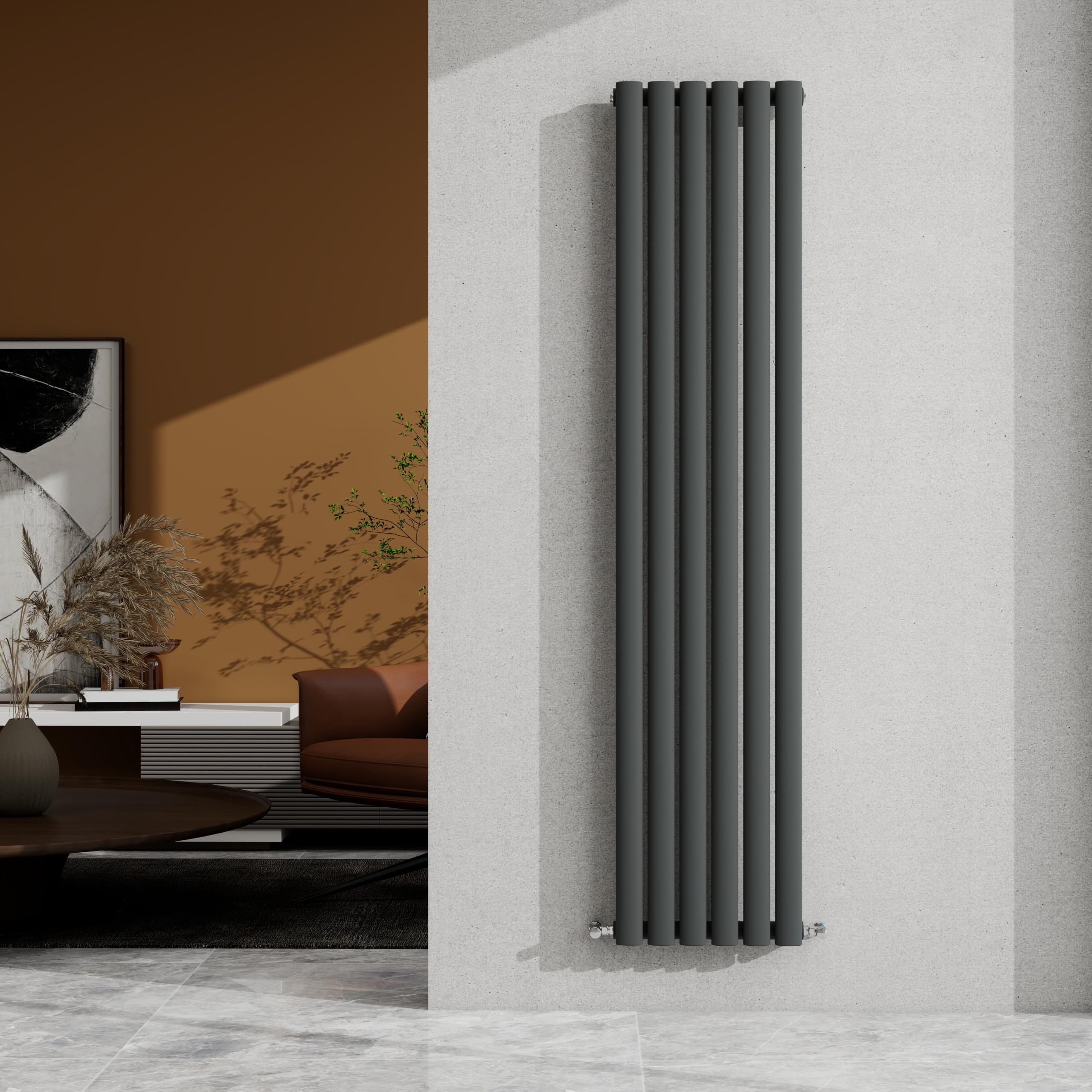 1600×354mm Anthracite Single Oval Column Radiator Vertical 2293 BTU