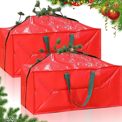 Miniatura 10 de Windyun 8 bolsas de almacenamiento para árbol de Navidad de 2.5 pies, organizador de almacenamiento rojo artificial para árbol de Navidad, bolsas de