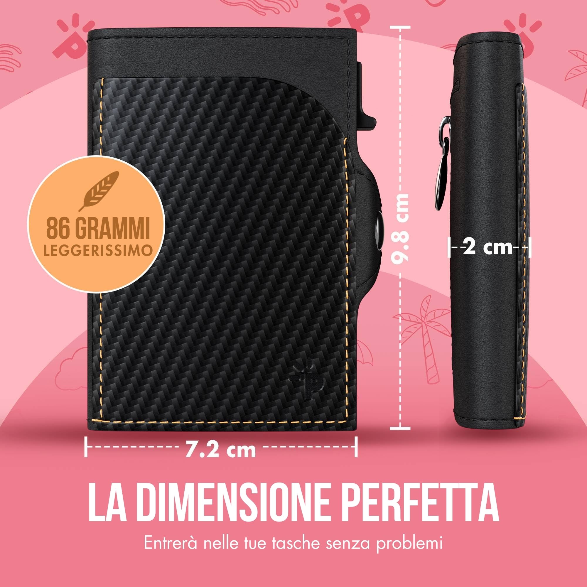PAGO-POP Portafoglio Uomo Slim | Portacarte Tascabile, Porta Tessere Piccolo, Wallet in Nero carbonio