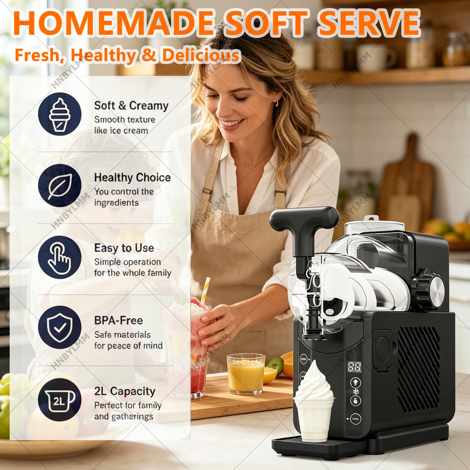 Macchina per Gelati, Macchina per Granite da 2 L per Domestico, con 5 programmi preimpostati, Non Richiede Ghiaccio, per Margarita, frappè e frullati, Facile da Pulire
