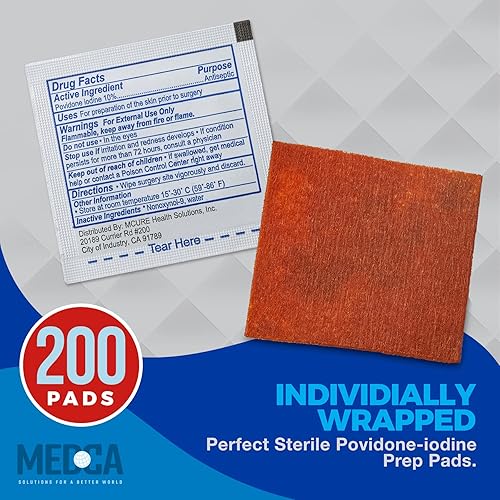 Miniatura 6 de Almohadillas de preparación de yodo  (caja de 200 unidades) almohadillas de solución de preparación de yodo, hisopos de povidona yodo al 10% para