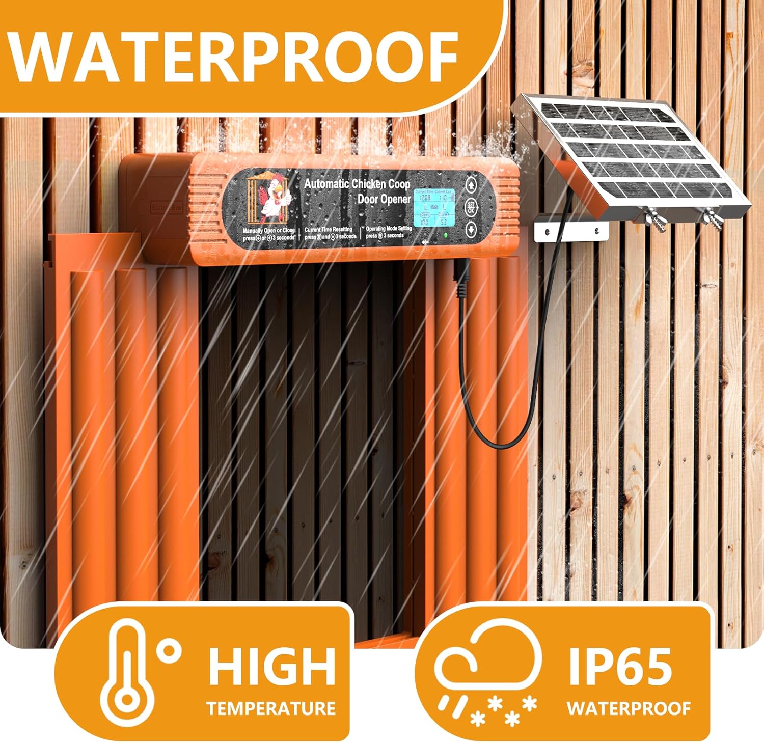 Automatic Chicken Coop Door Solar Powered, Extra Large Size, Anti-Pinch Design, Battery Powered Auto Chicken Door with Timer & Light Sensor, Solar Chiken Coop Door with Remote Control (50-100M)