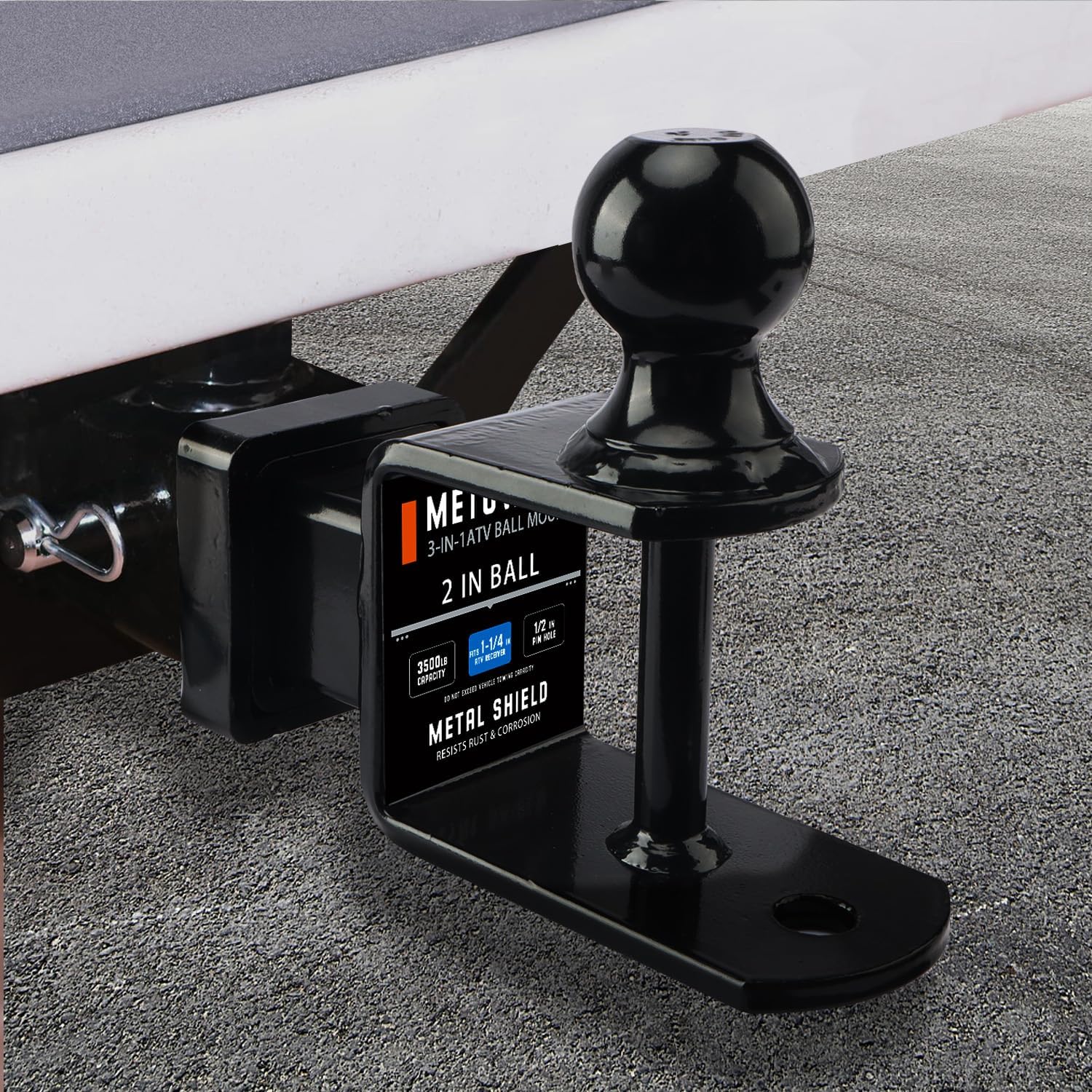 METOWARE 3-in-1 ATV/UTV Trailer Hitch Towing Ball Mount With 2 Inch Ball Rated 3500 LBS, Fits 1 1/4 Inch Receiver With 1/2 Inch Pin & Clip
