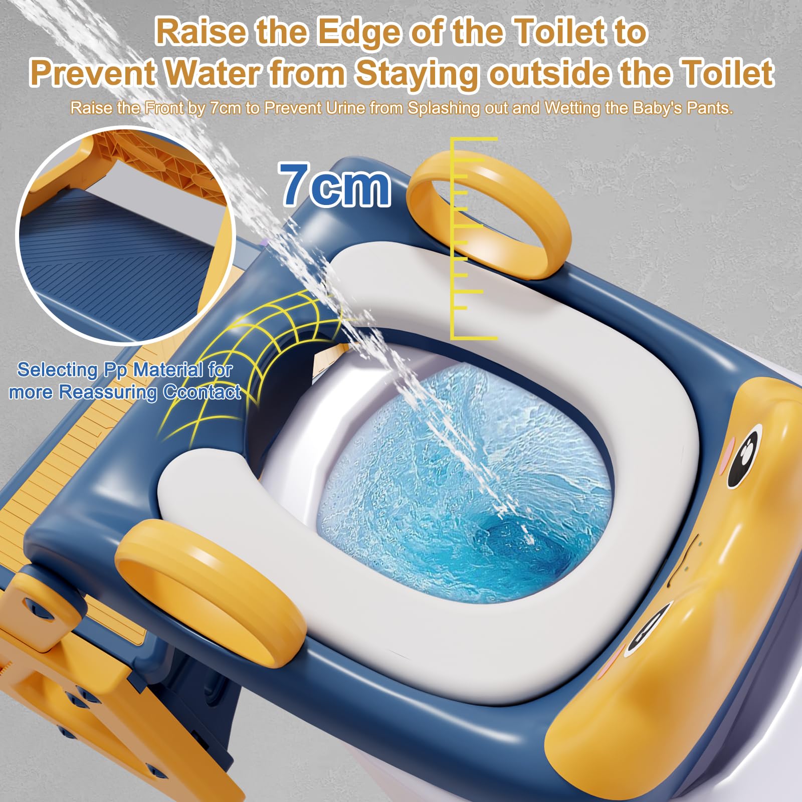 Reducteur Toilette Enfant avec Marche,Stabiliser Rehausseur Toilette Enfant avec Structures Triangulaires,Adaptateur Toilette pour Enfants Garçons et Filles,Antidérapant et Pliable,Bleu