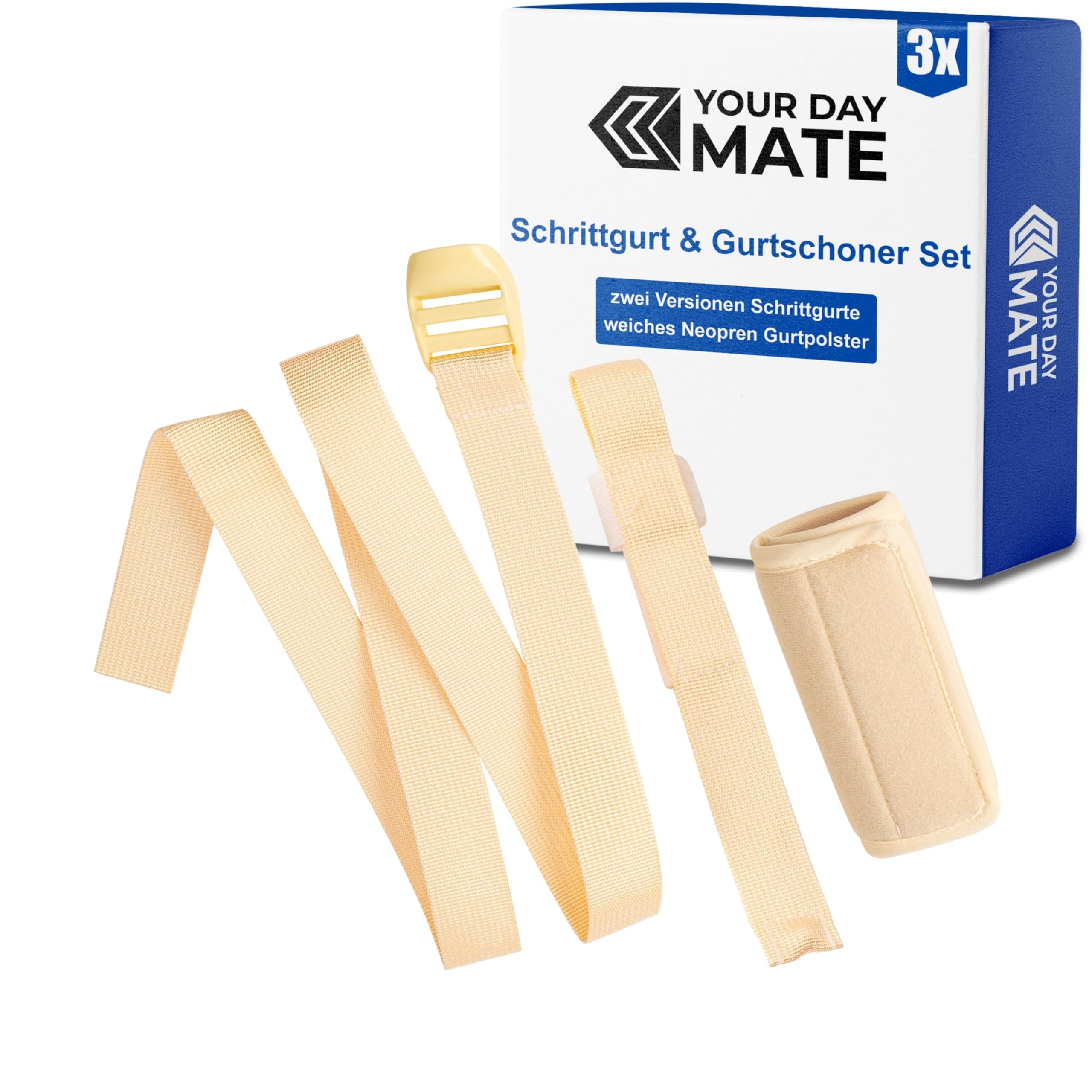 Schrittgurt mit Gurtschoner Set für Hochstuhl, 3 Pack, in Beige, zwei Gurtriemen kompatibel mit Hauck Alpha Beta, Stokke Tripp Trapp, roba, Kinderkraft, usw., weiches Neopren Gurtpolster Kinderstuhl