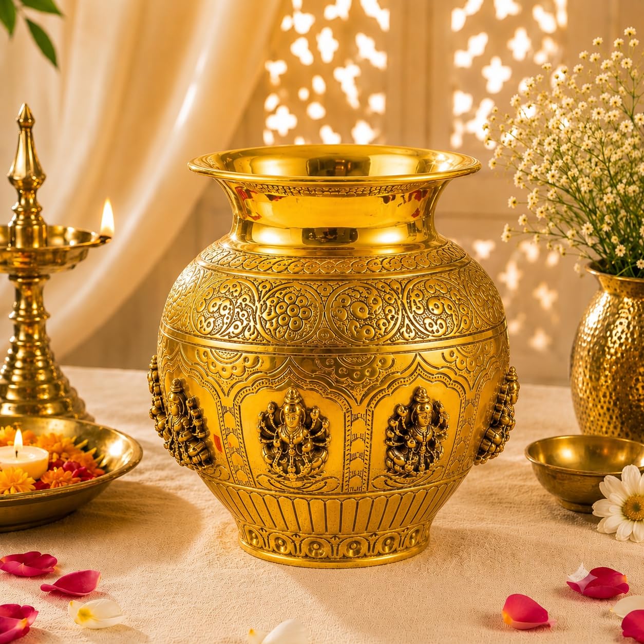 RR Pure Brass Kalash for Pooja Home Decor - Handcrafted Ashta Lakshmi Pital Lota Pot for Mandir & Diwali - Kalash for Griha Pravesh, Vastu, Diwali, Navratri, Wedding, & Spiritual Decor (5OO ml)-image-47