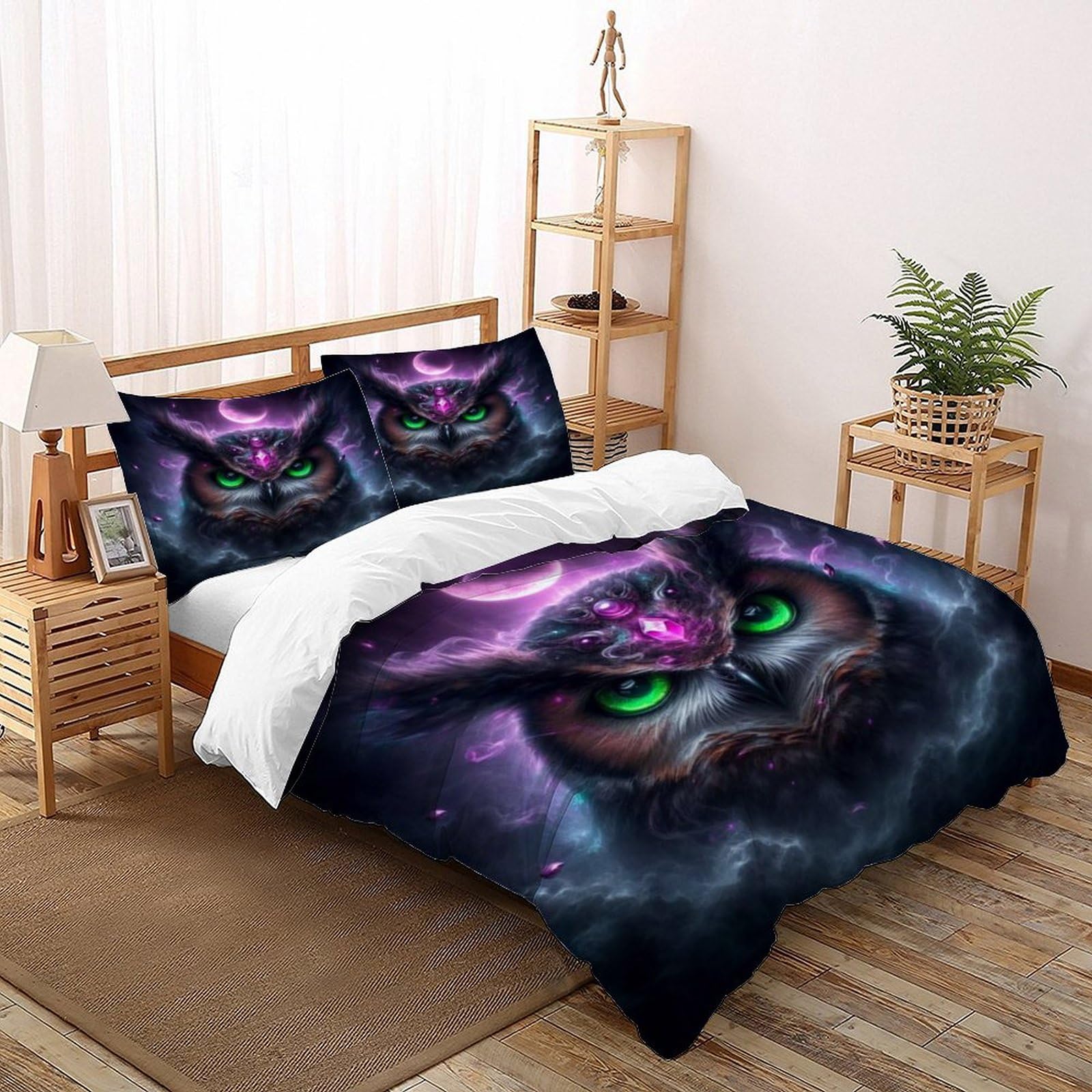 Housse de couette hibou imprimé pour créer une ambiance nature dans la chambre