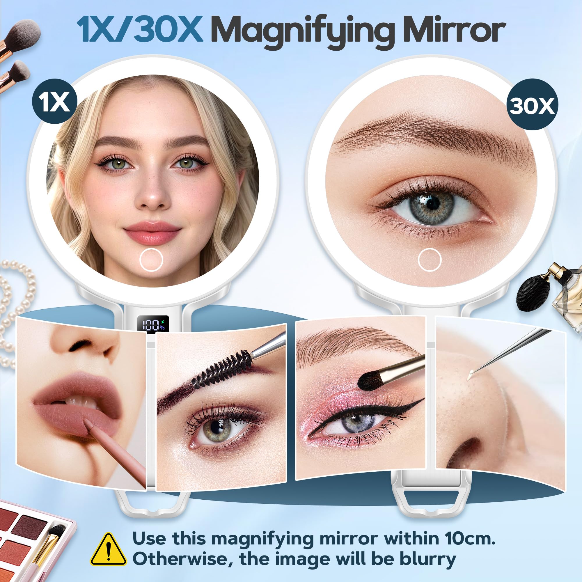 30X Travel Magnifying Mirror with Light - Portable & Rechargeable -3 30X Travel Magnifying Mirror with Light - Portable & Rechargeable -3