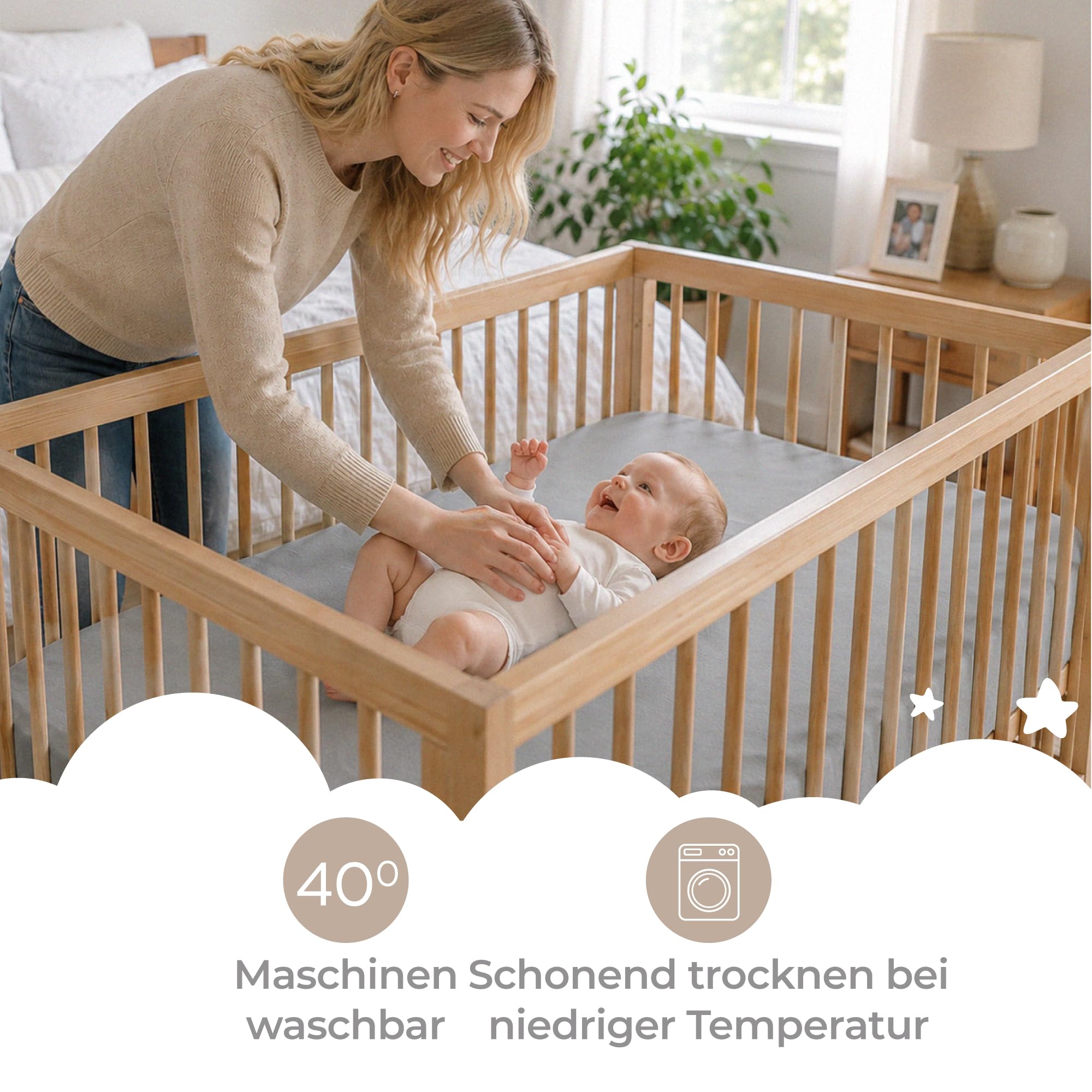 Dreamzie - Baby Spannbettlaken 51x85 cm, 2er-Set, GOTS Bio-Baumwolle Jersey, für Beistellbett und Tutti Bambini CoZee, Grau