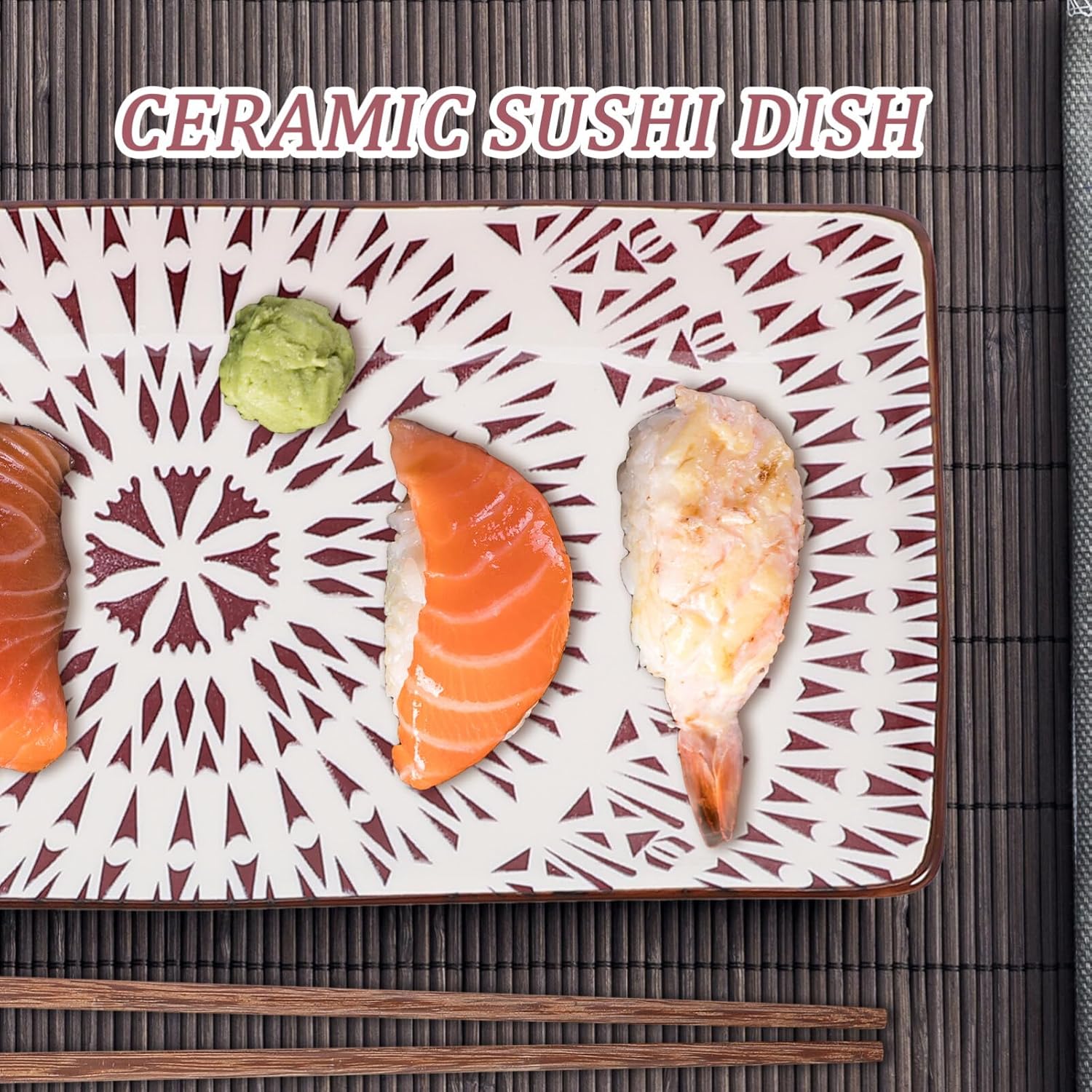Cabilock 2sets Ceramic Sushi Plate Elegant Serving Plates Soy Sauce Dishes Chopsticks for Sushi Sashimi Snacks Salads Stylish Japanese Dinnerware for Entertaining