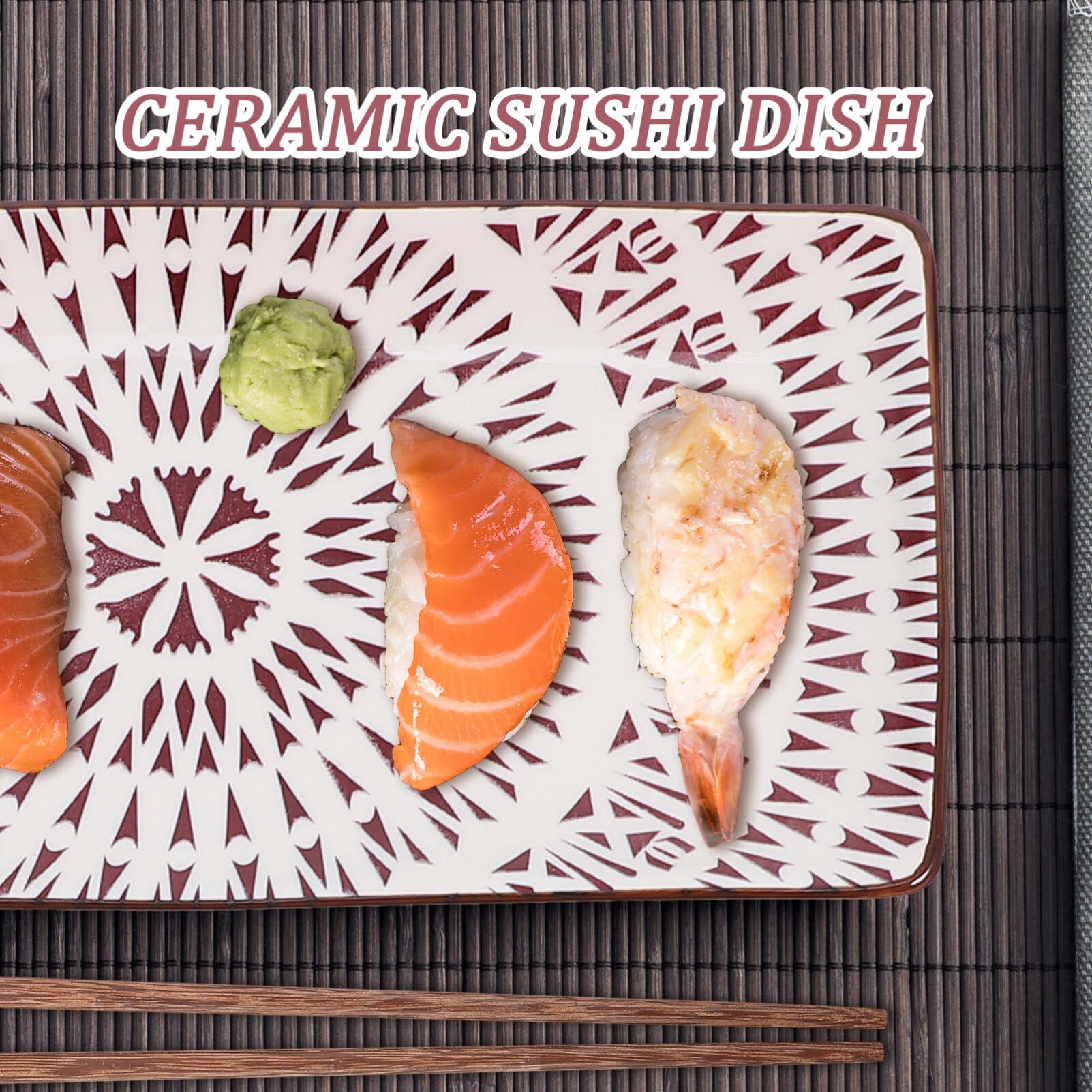 Assiette de Sushis Japonerie Lot de 2 Sets de Sets de Céramique et Bois