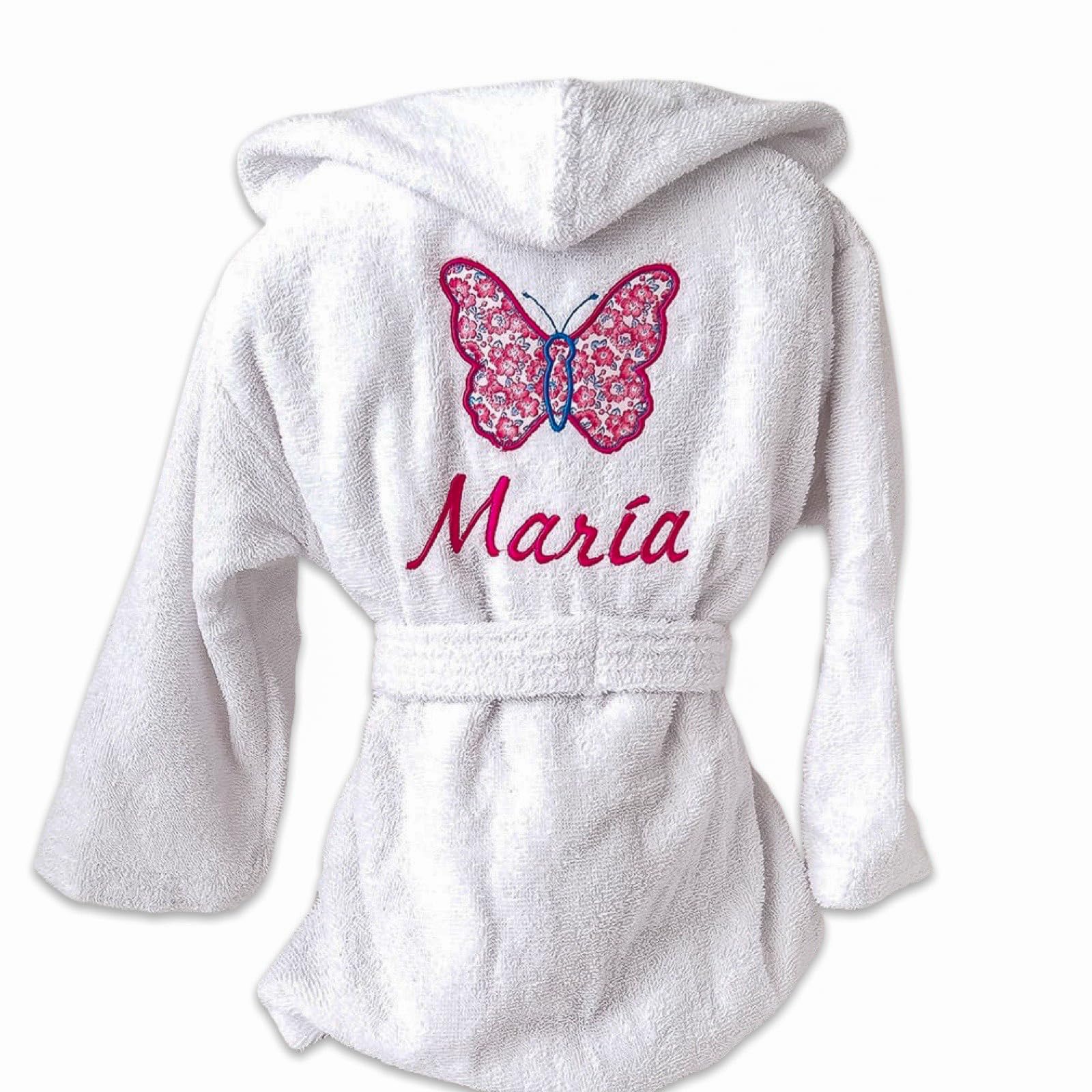 Albornoz infantil personalizable con nombre bordado - Albornoz unisex niño/niña nombre - Fabricante Español -Bata de baño rizo blanco absorbente. Talla 1 a 16