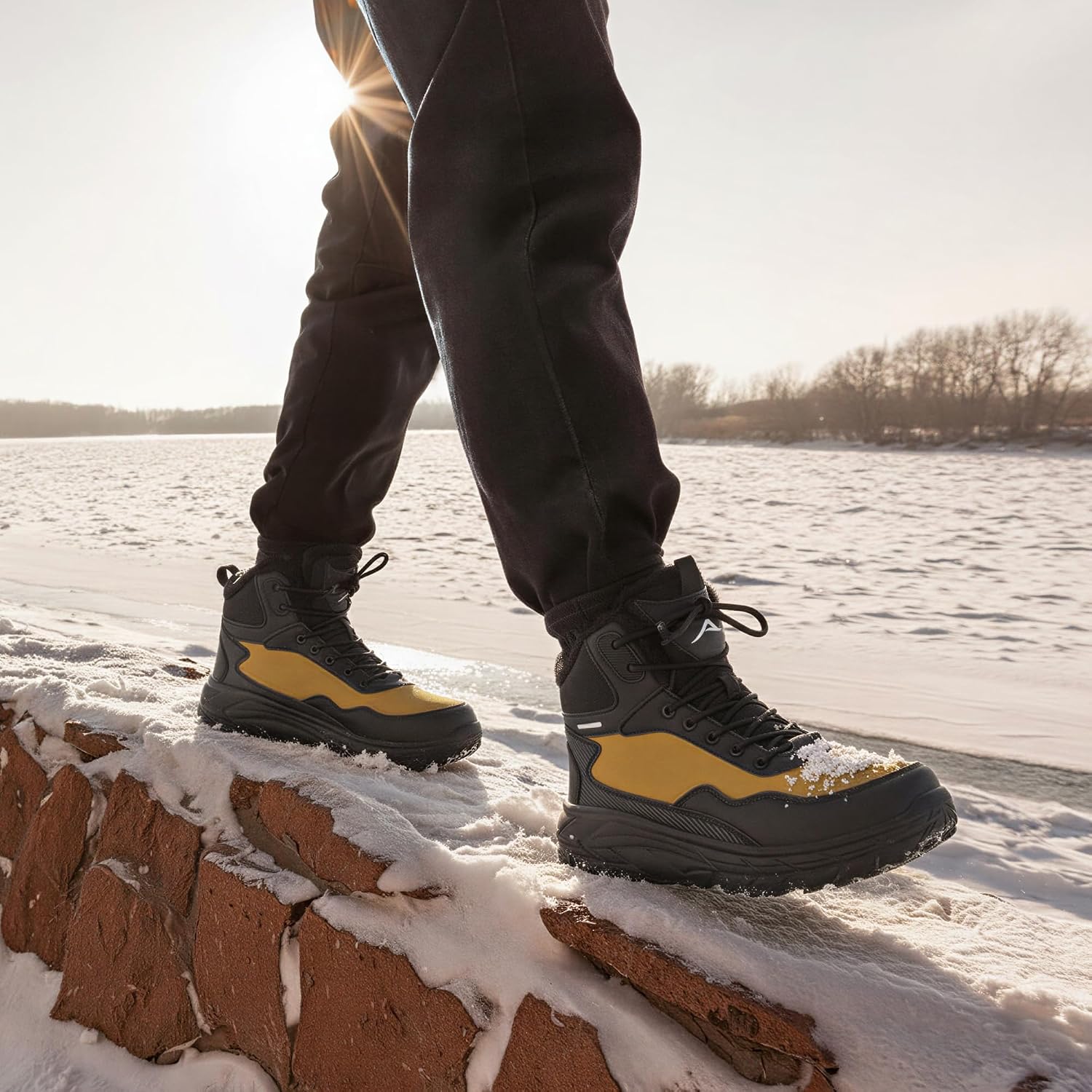 Ecetana Mens Winter Snow Boots: Warm Fur Lined Waterproof Outdoor Work Shoes Comfortable Lightweight Ankle Booties