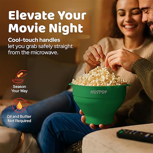 Miniatura 11 de El Hotpop Original - Palomitero para microondas, Popcorn, contenedor de silicona para hacer de palomitas de maíz, cuenco plegable sin BPA y apto