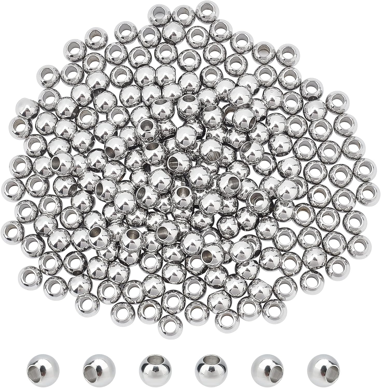 NBEADS 500 pcs 8mm Stainless Steel Large Hole Beads Rondelle 304 Stainless Steel European Beads for Jewelry Making, Hole: 4~4.5mm