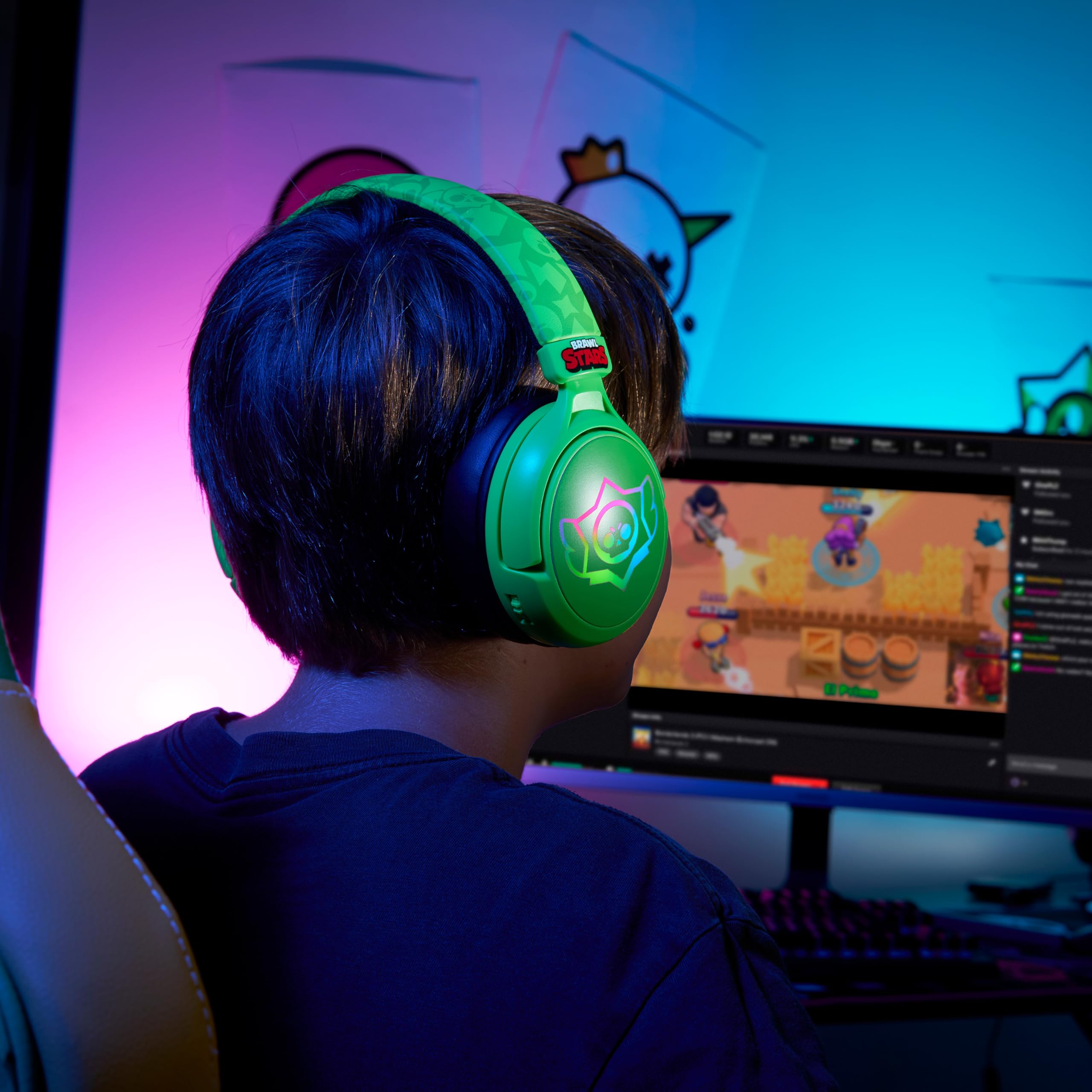 Subsonic - Auriculares Inalámbricos para Juegos Brawl Stars con LED y Micrófono Extraíble. Auriculares Bluetooth para Juegos - Compatibles con Todas Las Consolas, PC, Tabletas y Smartphones - Verdes
