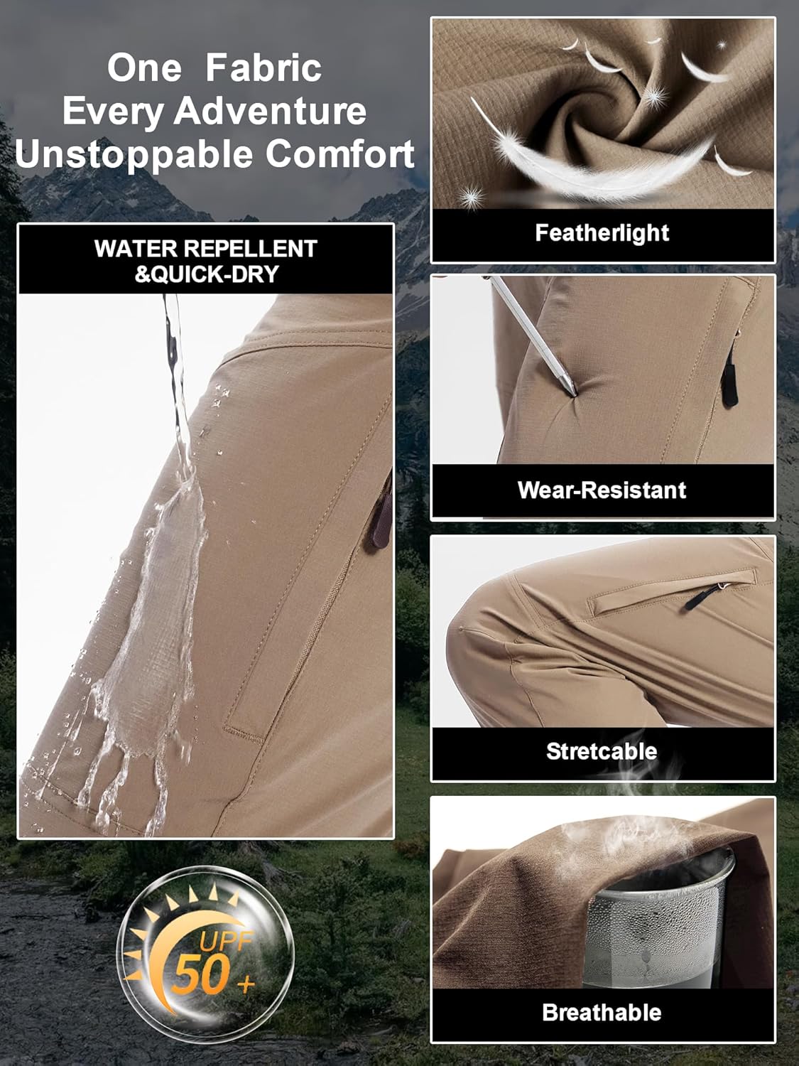 Mens Hiking Cargo Work Nylon Pants - Water & Wear Resistant Breathable Lightweight Stretch Quick Dry - EDC with 6 Pocket - Image 4