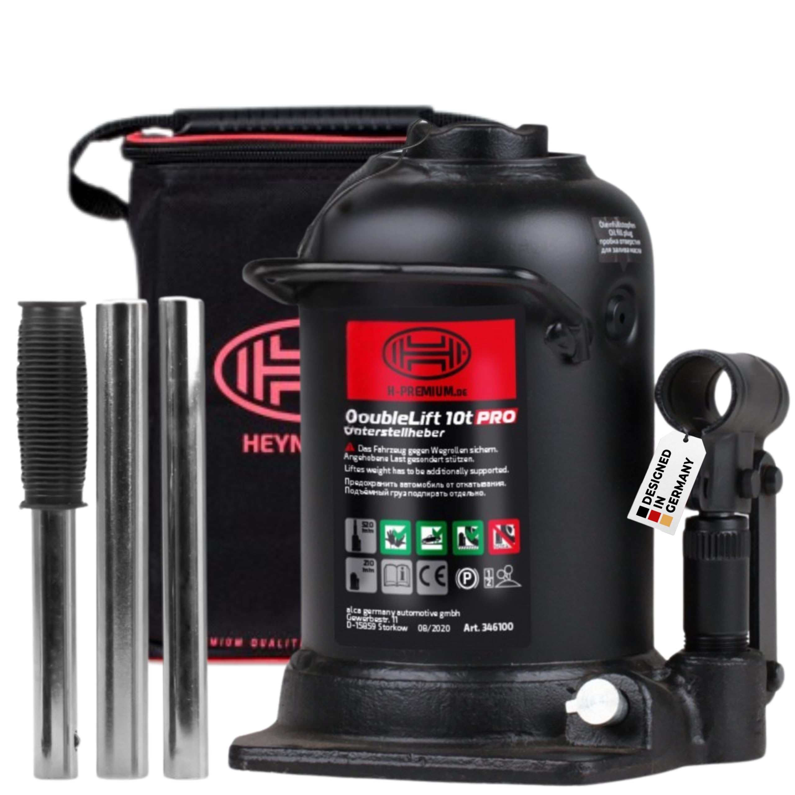 HEYNER Germany Heavy Duty Hydraulic Bottle Jack 10 Tonne Double Ram Car Vehicle Lifting Emergency 346100