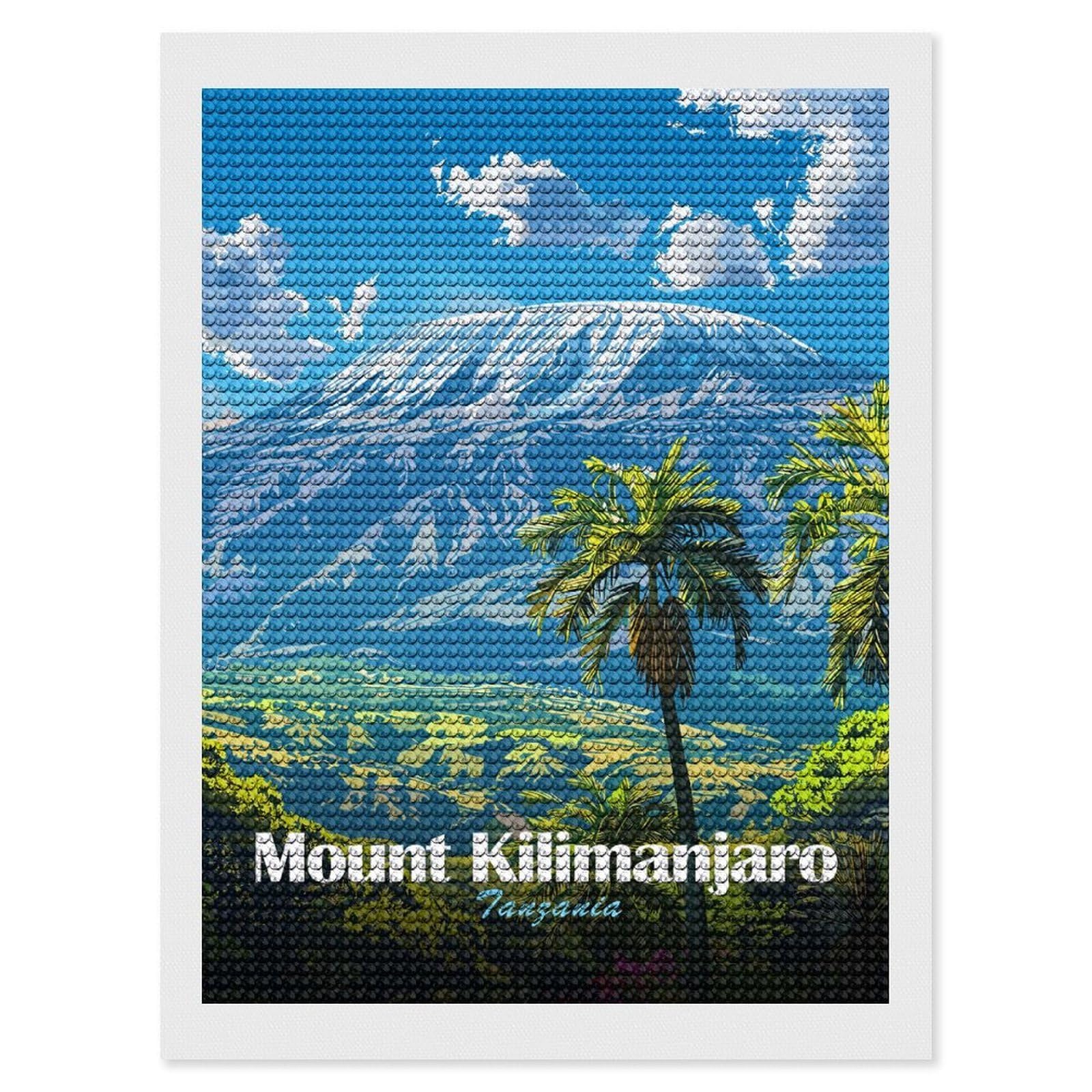 Junmoney Mount Kilimanjaro Tanzania Travel Diamond Art Canvas 12"x16", Full Kit Included, Bedroom Decor, for Beginners, Thoughtful Handmade Gift