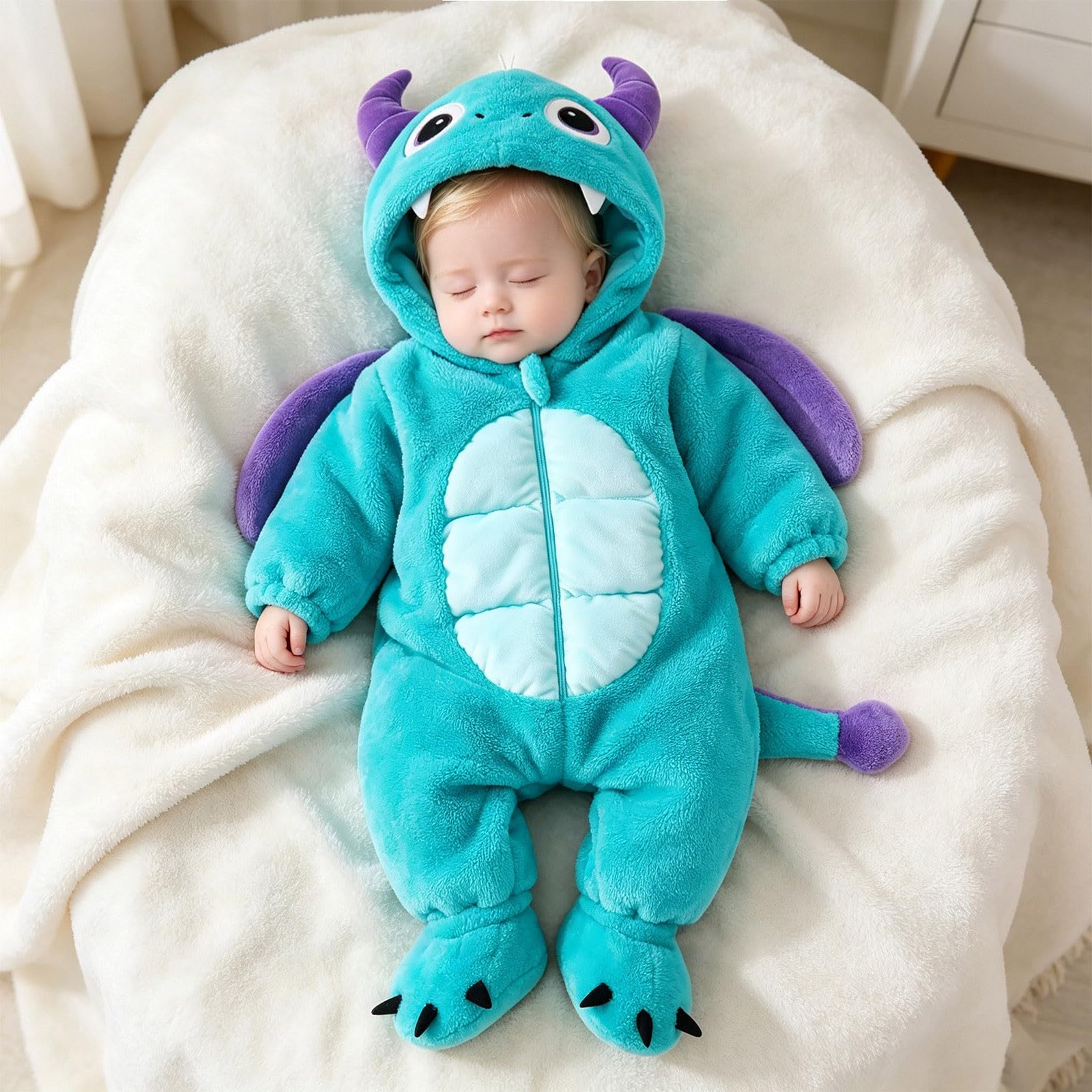 Didadihu Halloween Kostüm Baby Dino Strampler Kostüm Kinder Baby Dino Overall Weicher Fleece Mit Kapuze Reißverschluss