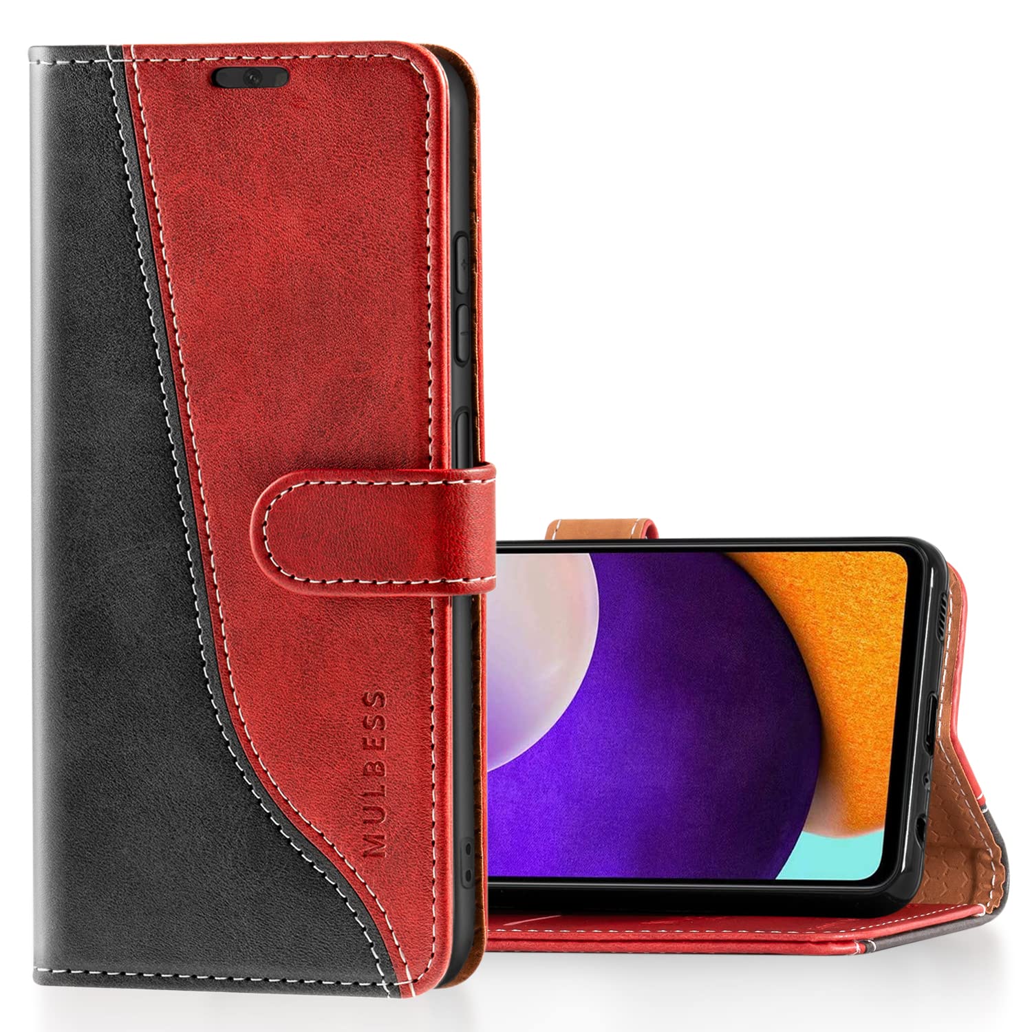 MulbessPhone Case for Samsung Galaxy A52S 5G / A52 4G / 5G - PU Leather Wallet Case - Magnetic Protective Flip Cover with Credit Card Slot - Wine Red