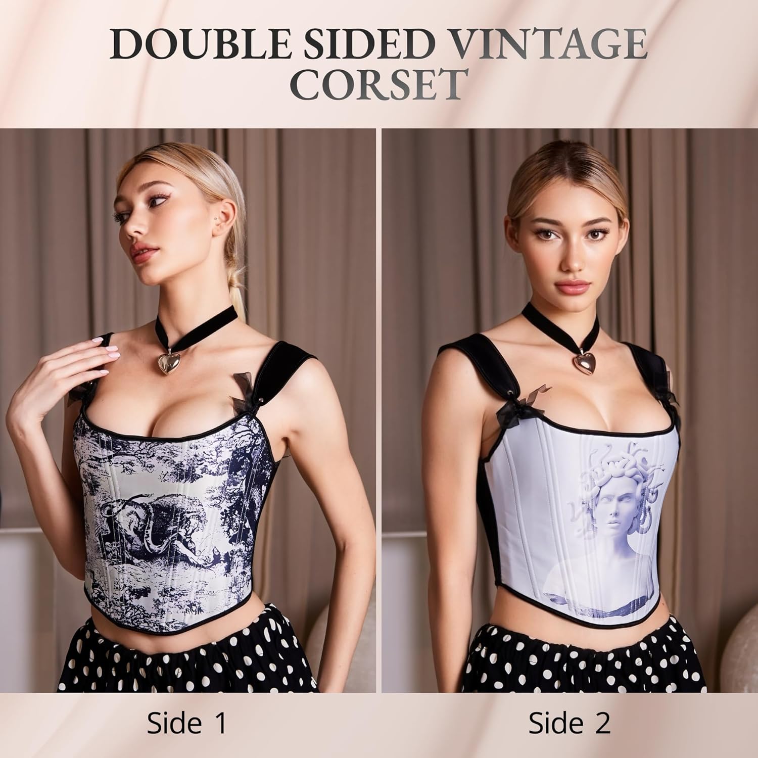 Double Sided Vintage Corset with Art Print - 20 Steel Boned Overbust Top, Lace-Up Shapewear - Image 4