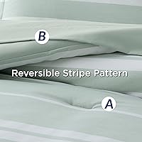 Vista 6 de BEDSURE - Juego de edredón de 7 piezas, ropa de cama a rayas verde salvia para todas las estaciones, reversible, teñido catiónico, juego de ropa