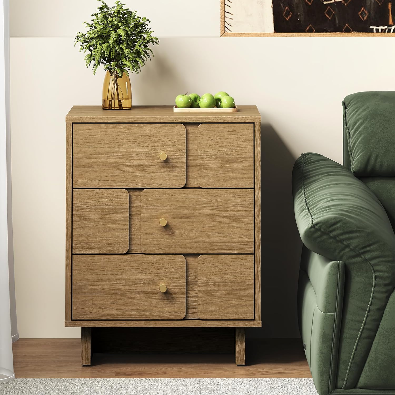 RoyalCraft 3 Drawer Nightstand: Wood Bedside Table with 110LBS Load Capacity, End Table Storage Cabinet for Bedroom, Study, Natural Oak