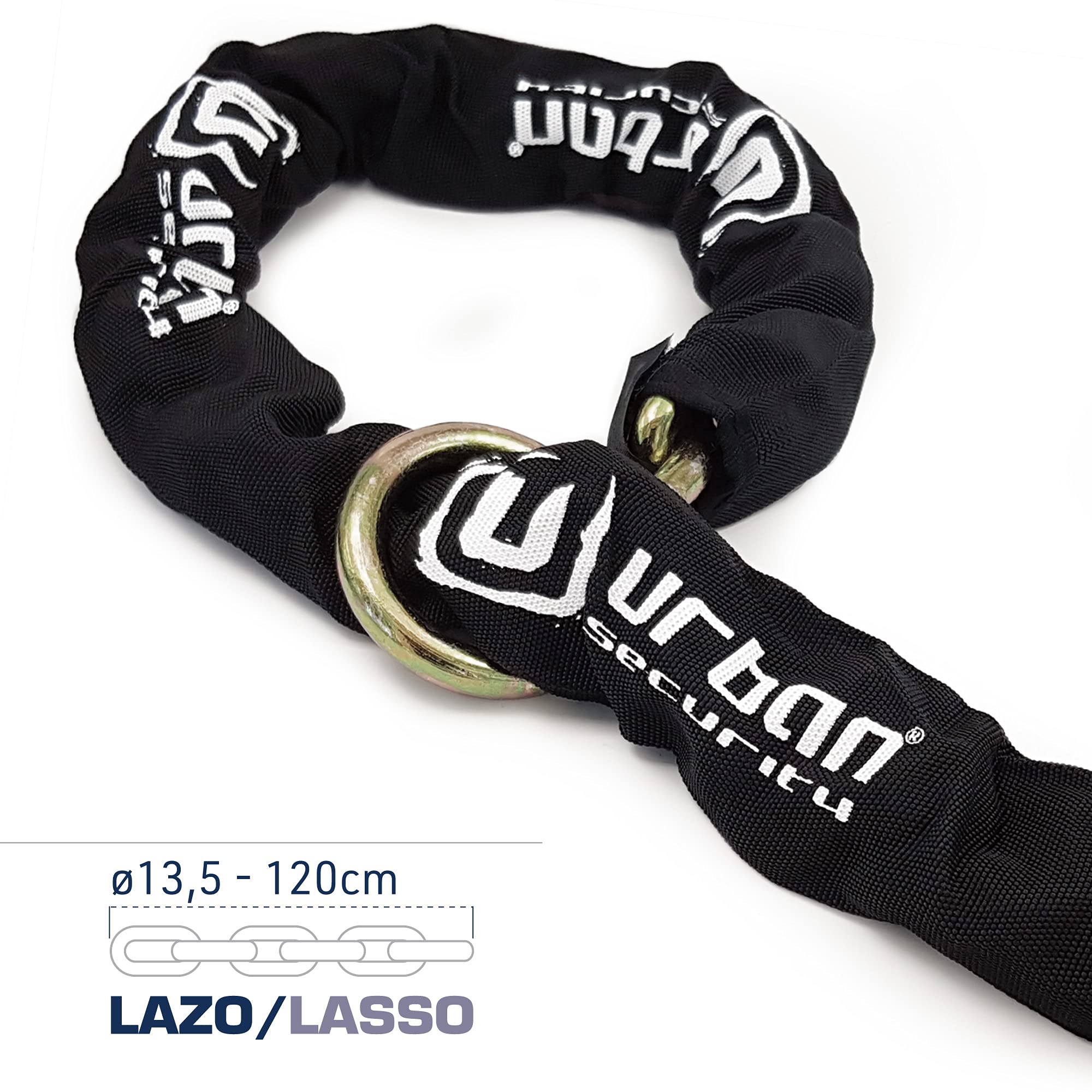 URBAN UR59K120L Antivol moto Chaîne haute sécurité en acier spécial durci de 13,5 mm et solide cadenas mini U 14 mm pour moto scooter et vélo électrique 120 cm Noir/Jaune