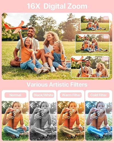 Miniatura 4 de Cámara digital, cámara para niños con tarjeta de 32 GB, FHD 1080P 44MP cámara de vlogging, cámara digital de zoom 16X Point and Shoot, cámaras