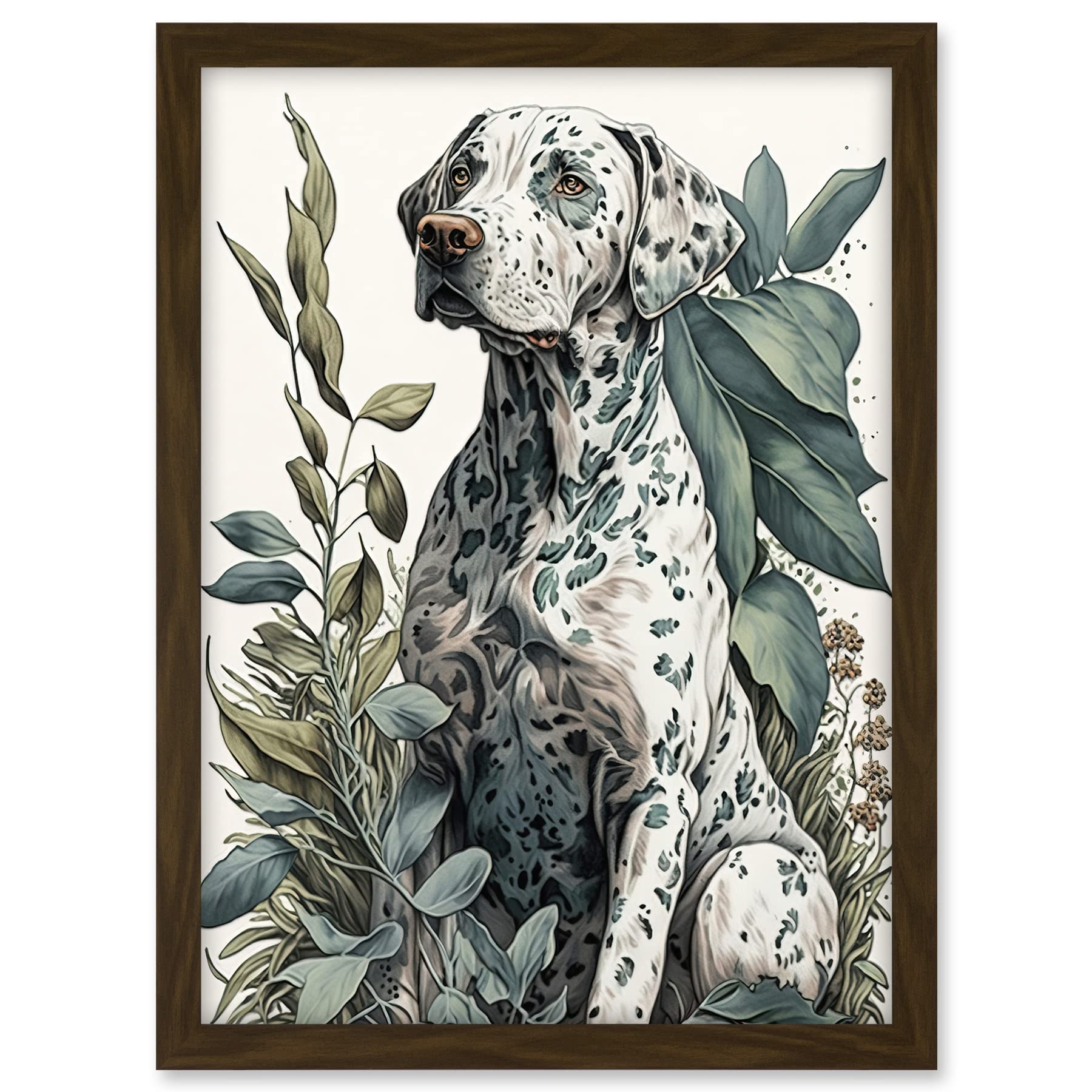 Artery8 Dalmatian Dog in Field Plants Modern Watercolour Illustration Artwork Framed A3 Wall Art Print