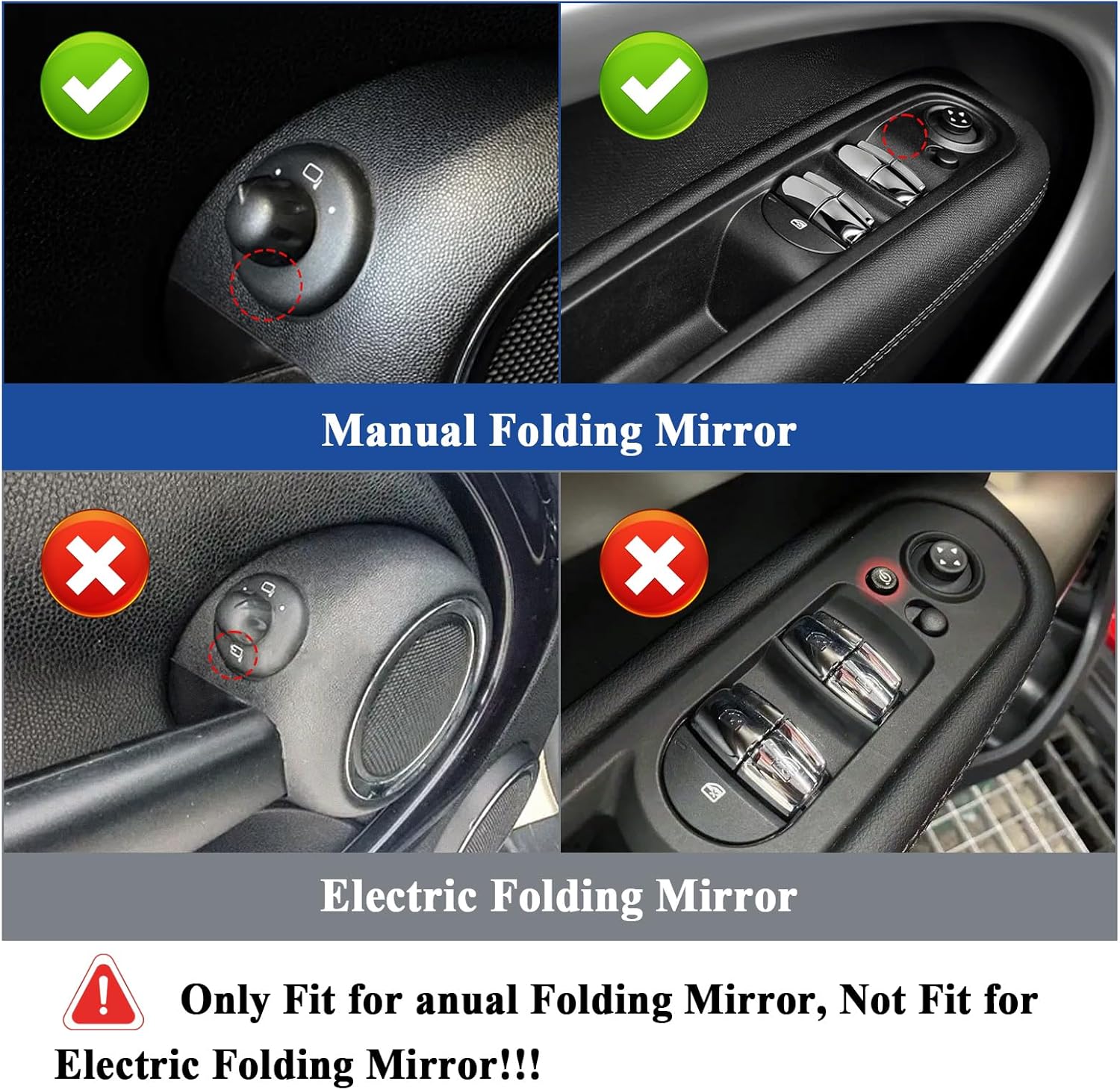 Mirror Cover for MINI Cooper R55 R56 R57 R58 R59 R60 R61 2007-2016 Manual Folding Mirrors Side Mirror Caps(White)