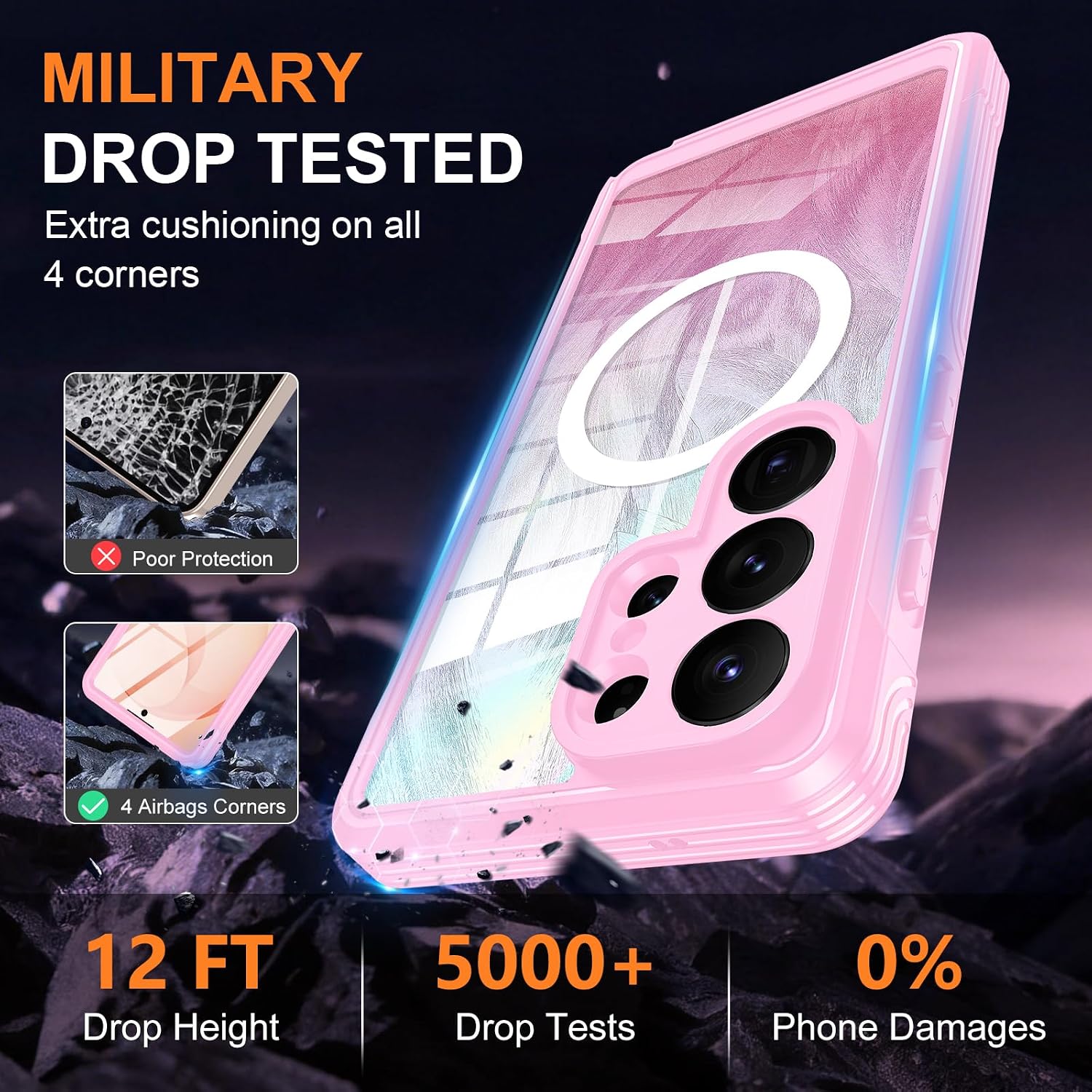 Bizzib for Samsung Galaxy S26 Ultra Case Compatible with MagSafe Built-in 9H Screen Protector & Camera Lens Guard Military Grade Full Body Protection Shockproof Phone Case Cover,Pink Glitter