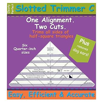 Cleary Perfect Slotted Trimmer C by New Leaf Stitches Quilting Ruler Template and Stencil for Cutting All Sides of Half Square Triangles 6 Quarter-Inch Slotted Sizes 2.25 Inch to 7.25 Inch