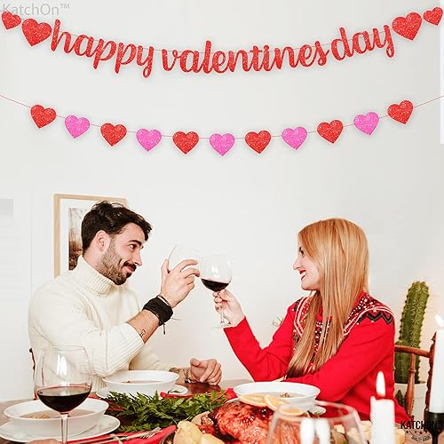 Miniatura 7 de KatchOn, Cartel de feliz día de San Valentín con purpurina, paquete de 13, bonitos vasos de San Valentín, guirnalda de corazón rojo y rosa,