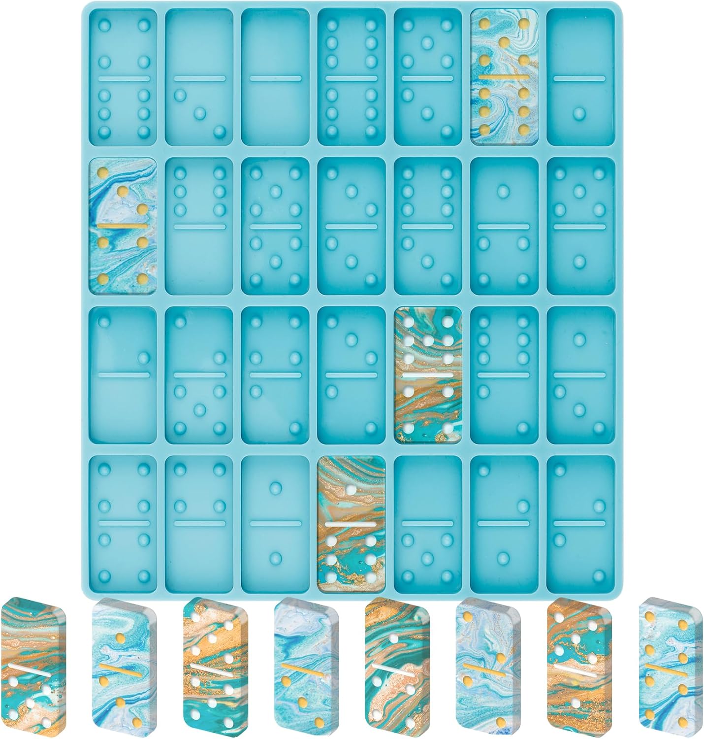 Diueoly Domino Resin Molds, Domino Molds for Resin Casting, Professional Dominos Molds for Epoxy Resin, Domino Molds Set 28 Cavities, Sturdy Silicone Molds for Domino DIY Pendant Cake Jewelry Making