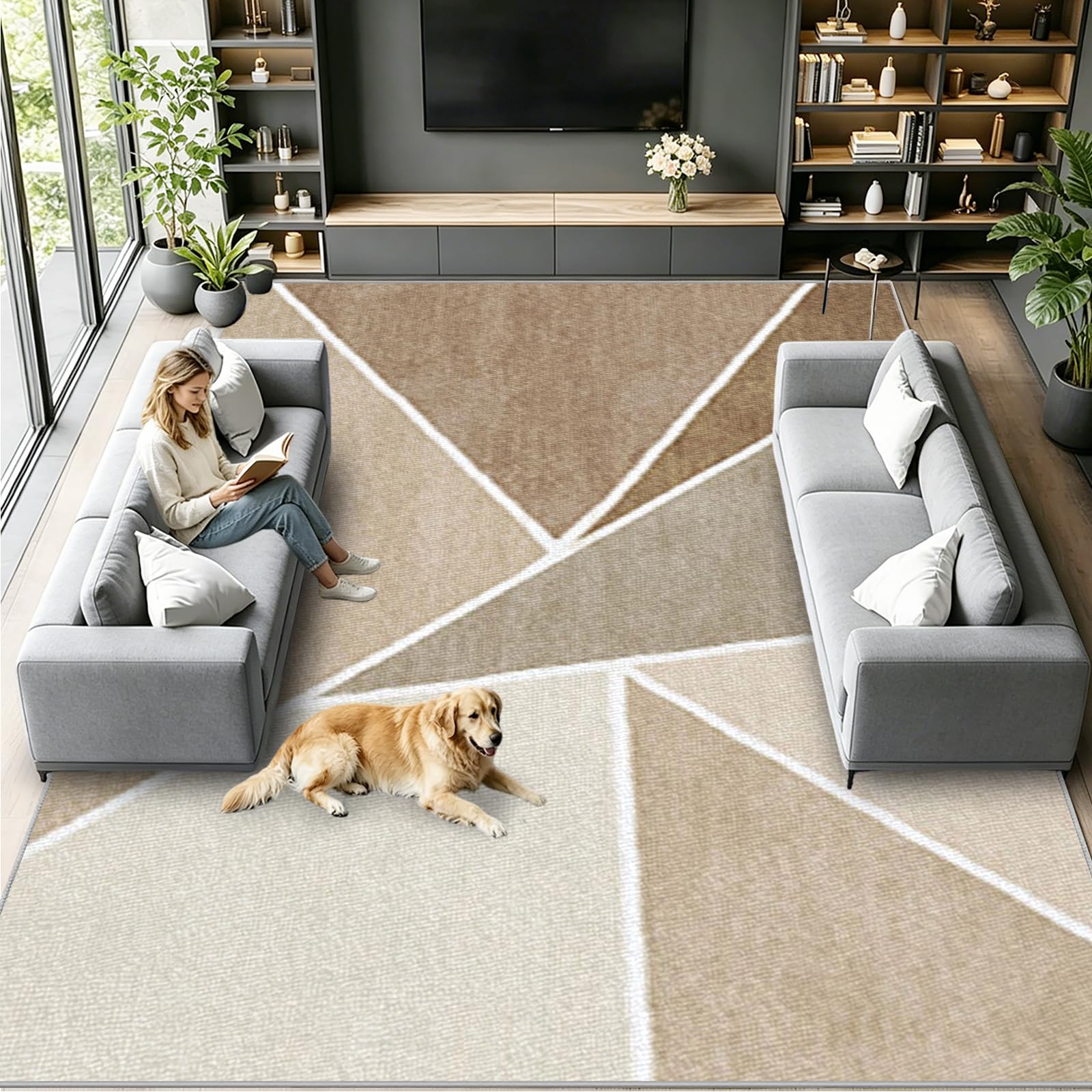 Tapis de salon géométrique marron idéal pour réchauffer l'ambiance d'une chambre