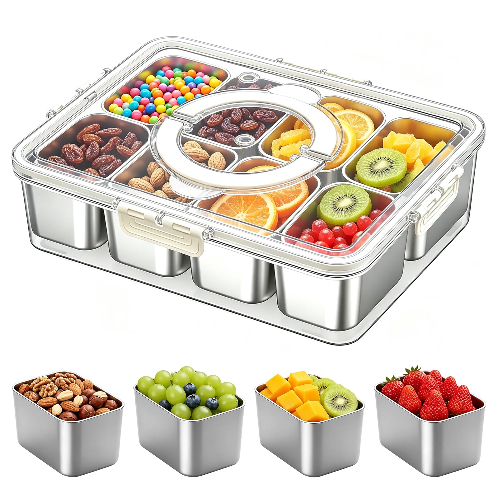 Boîte à Snacks Acier Inox 8 Compartiments, Portable Hermétique