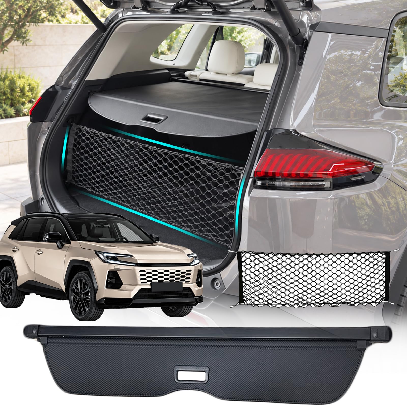 Cargo Cover for All-New Toyota RAV4 2026 Accessories(Carbon Fiber Look),Trunk Cover Rear Security Shielding Shade for 2026 Toyota RAV4 Accessories XA60 Only(Upgraded)