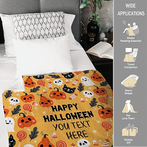 Miniatura 2 de Manta de Halloween personalizada con calabaza, manta de franela suave, decoración de Halloween para sofá, sala de estar, dormitorio, regalos