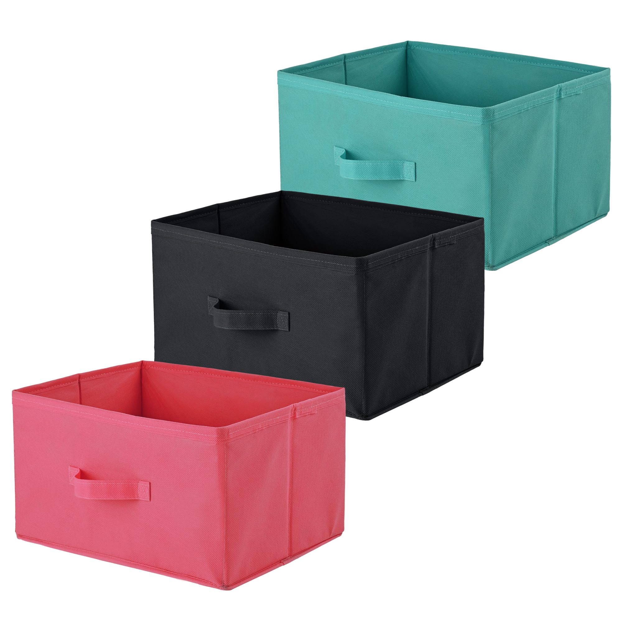 Kuber Industries Pack of 3 Rectangle Foldable & Multipurpose Wardrobe Storage Organizer for Home | Cupboard/Closet Organiser Storage Box for Clothes & Toys | Pink, Reliance Green & Black