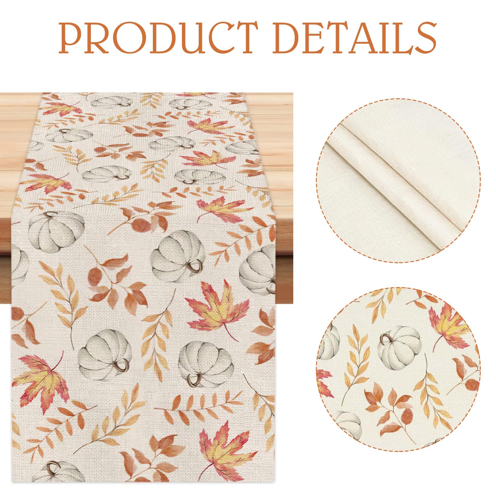 Fall Orange Pumpkin Maple Leaves Table Runners, Autumn Table Runner, Autumn Maple Leaves Table Runners, Autumn Decoration - Image 3