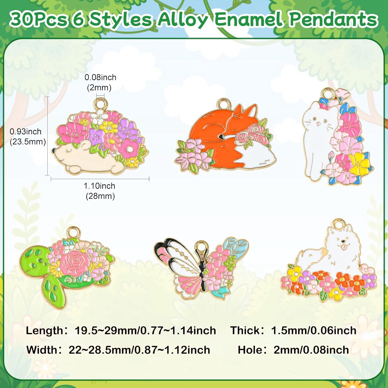 KitBeads 30Pcs 6 Styles Flower Animal Charms Enamel Floral Butterfly Charms Spring Rabbit Dog Cat Sea Turtle Charms for Jewelry Making Earrings Necklaces - Image 2